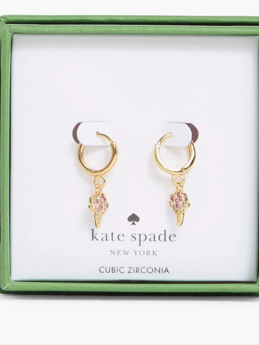 kate spade Gold Hoop Earrings with Pink Cubic Zirconia Ice Cream Charms
